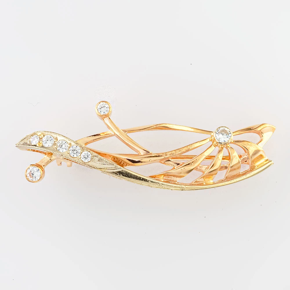 Брошь с фианитом из красного золота 585 пробы