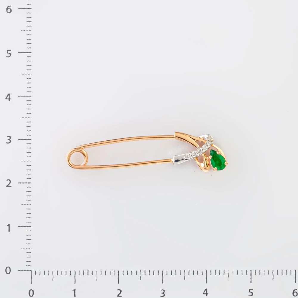 Брошь с изумрудом из красного золота 585 пробы