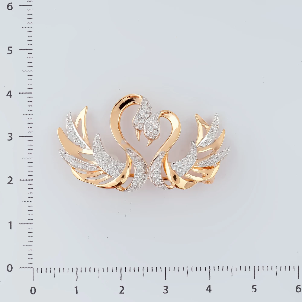 Брошь с фианитом из красного золота 585 пробы