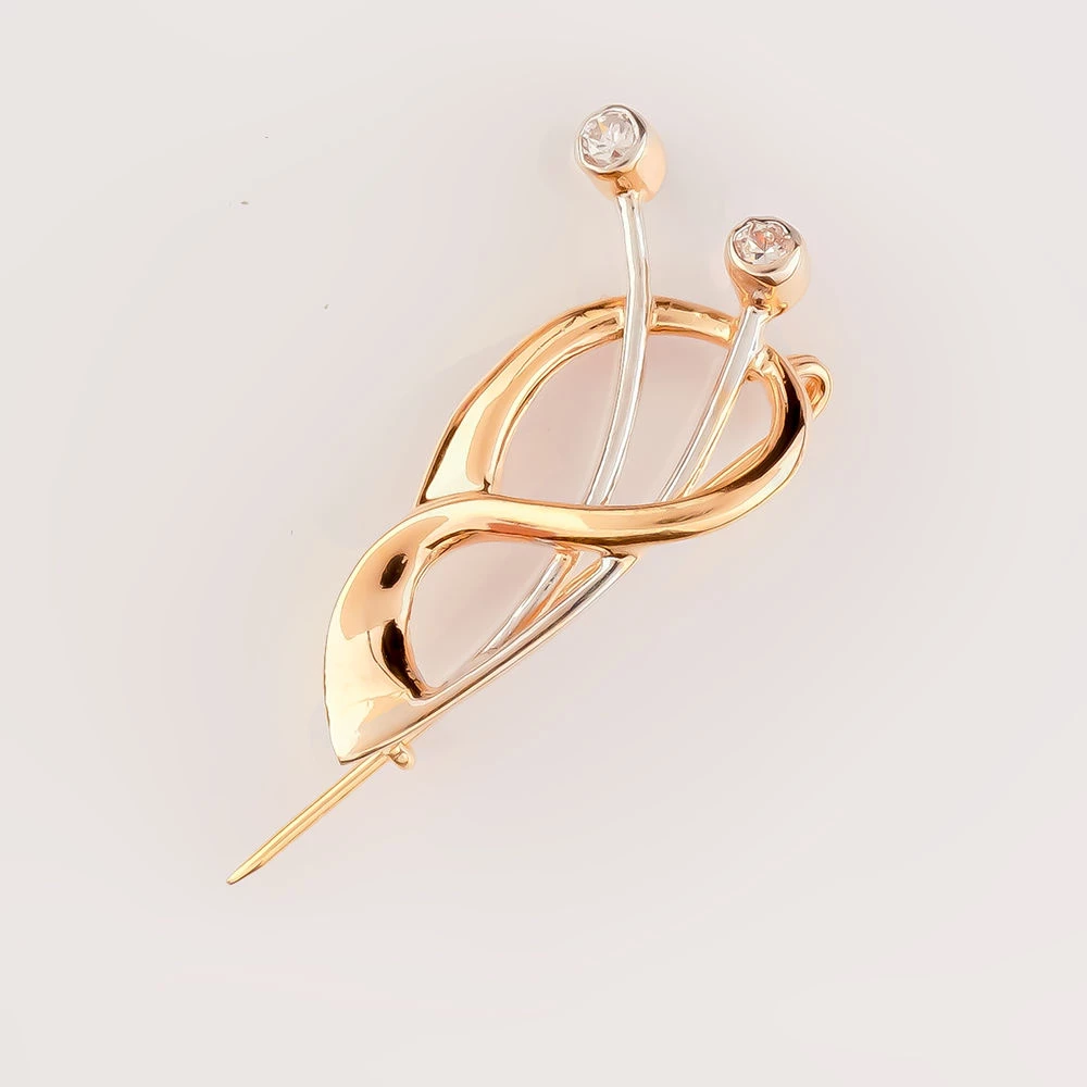 Брошь с фианитом из красного золота 585 пробы