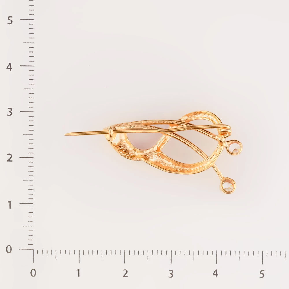 Брошь с фианитом из красного золота 585 пробы