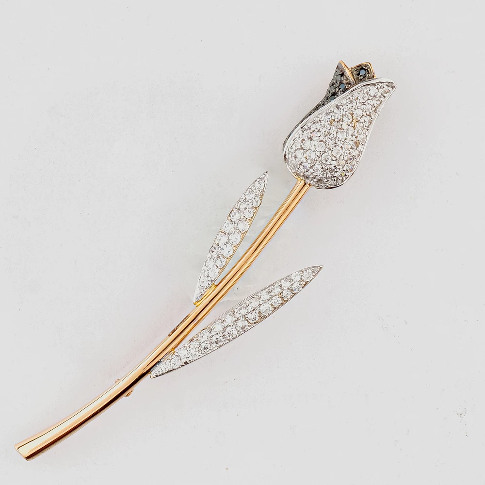 Брошь с фианитом из красного золота 585 пробы