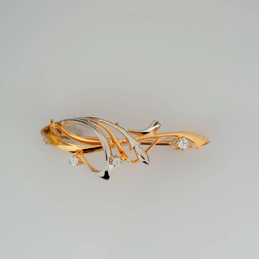 Брошь с фианитом из красного золота 585 пробы