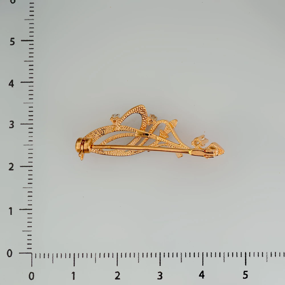 Брошь с фианитом из красного золота 585 пробы