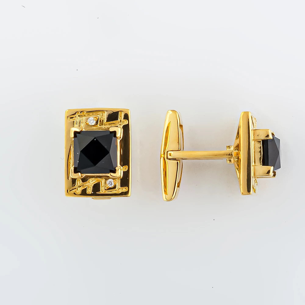 Запонки с ониксом из желтого золота 750 пробы