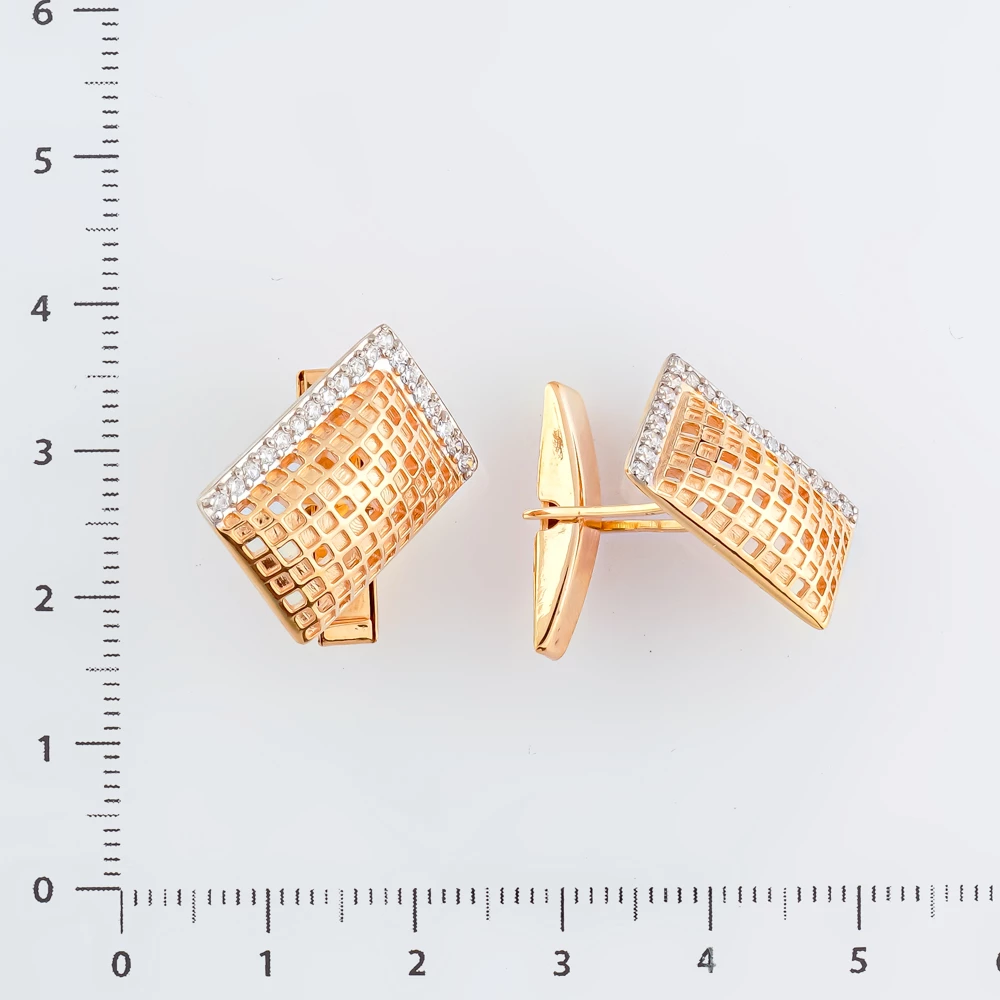 Запонки с фианитом из красного золота 585 пробы