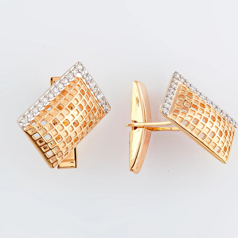 Запонки с фианитом из красного золота 585 пробы