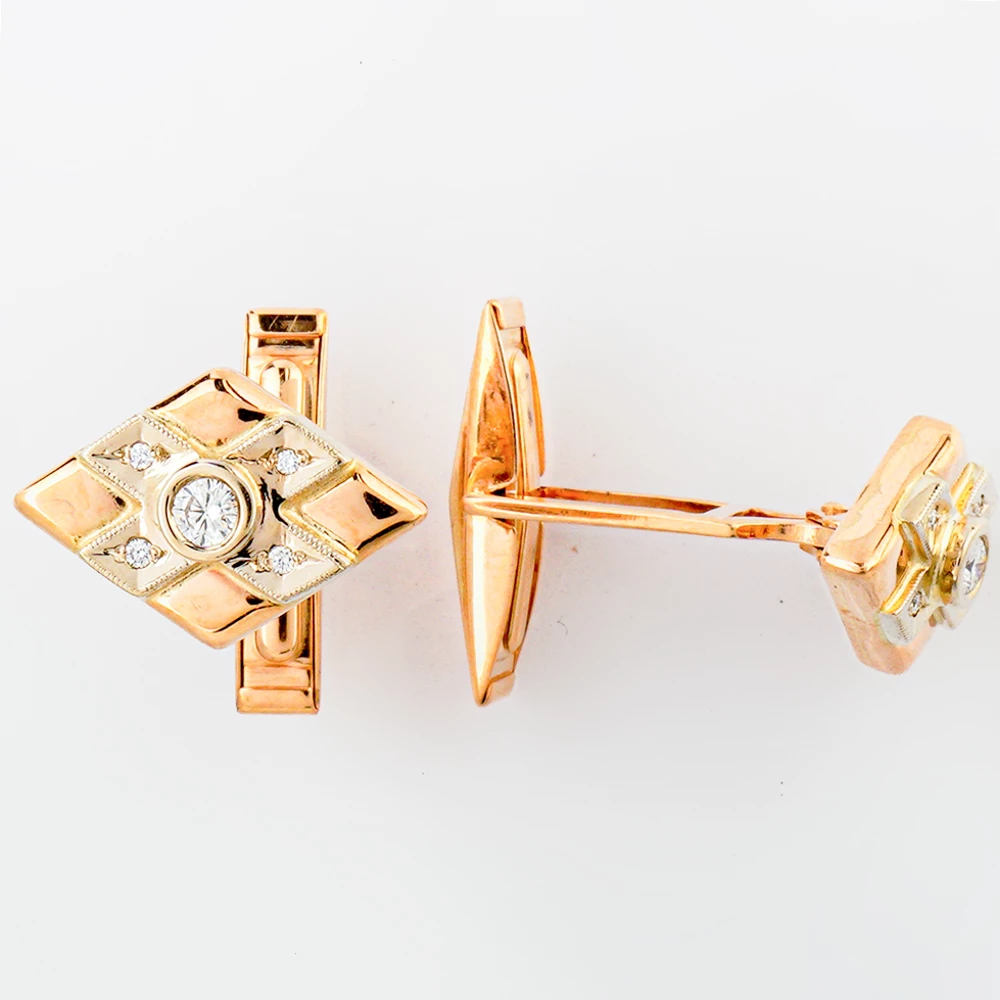 Запонки с бриллиантом из красного золота 585 пробы