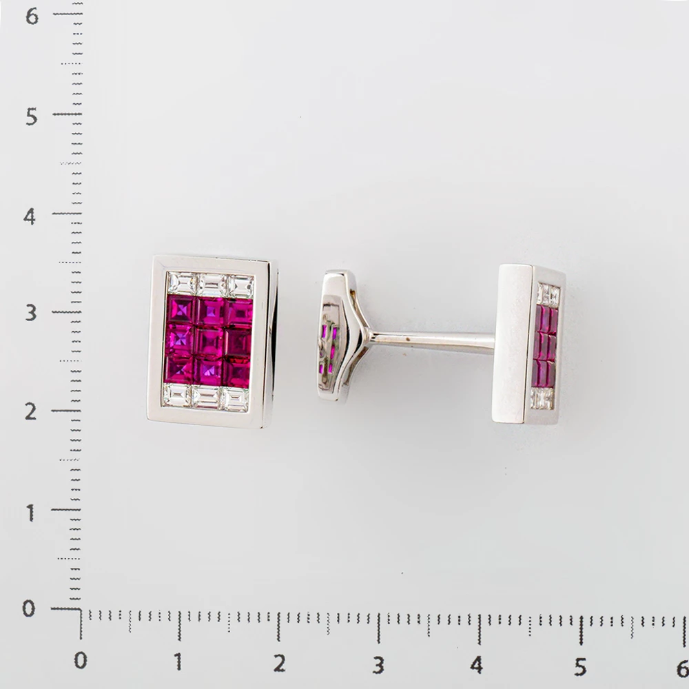Запонки с рубином синтетическим из белого золота 750 пробы