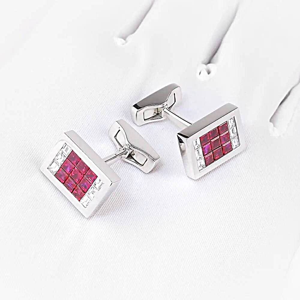 Запонки с рубином синтетическим из белого золота 750 пробы 1