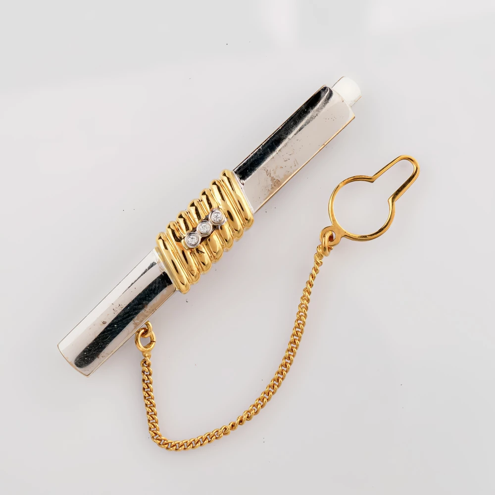 Зажим для галстука с бриллиантом из желтого золота 750 пробы