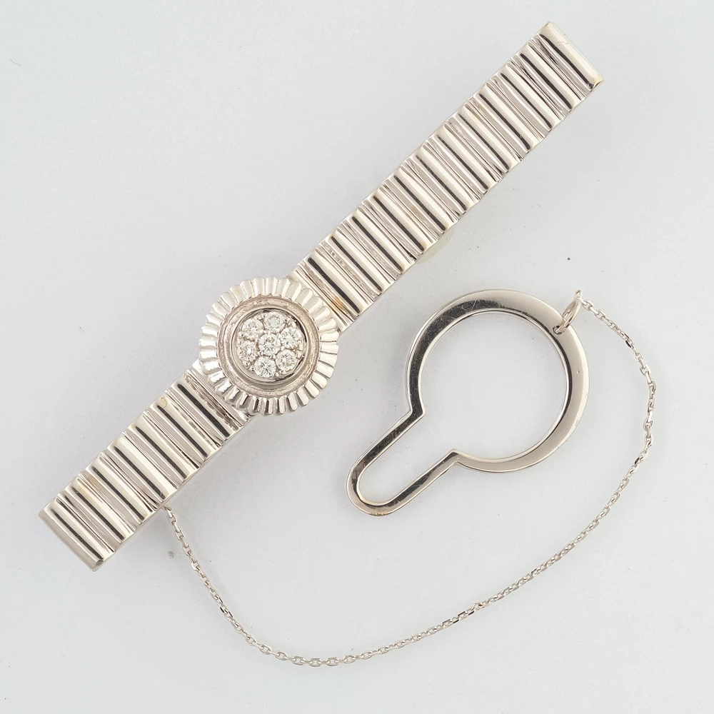 Зажим для галстука с бриллиантом из белого золота 585 пробы